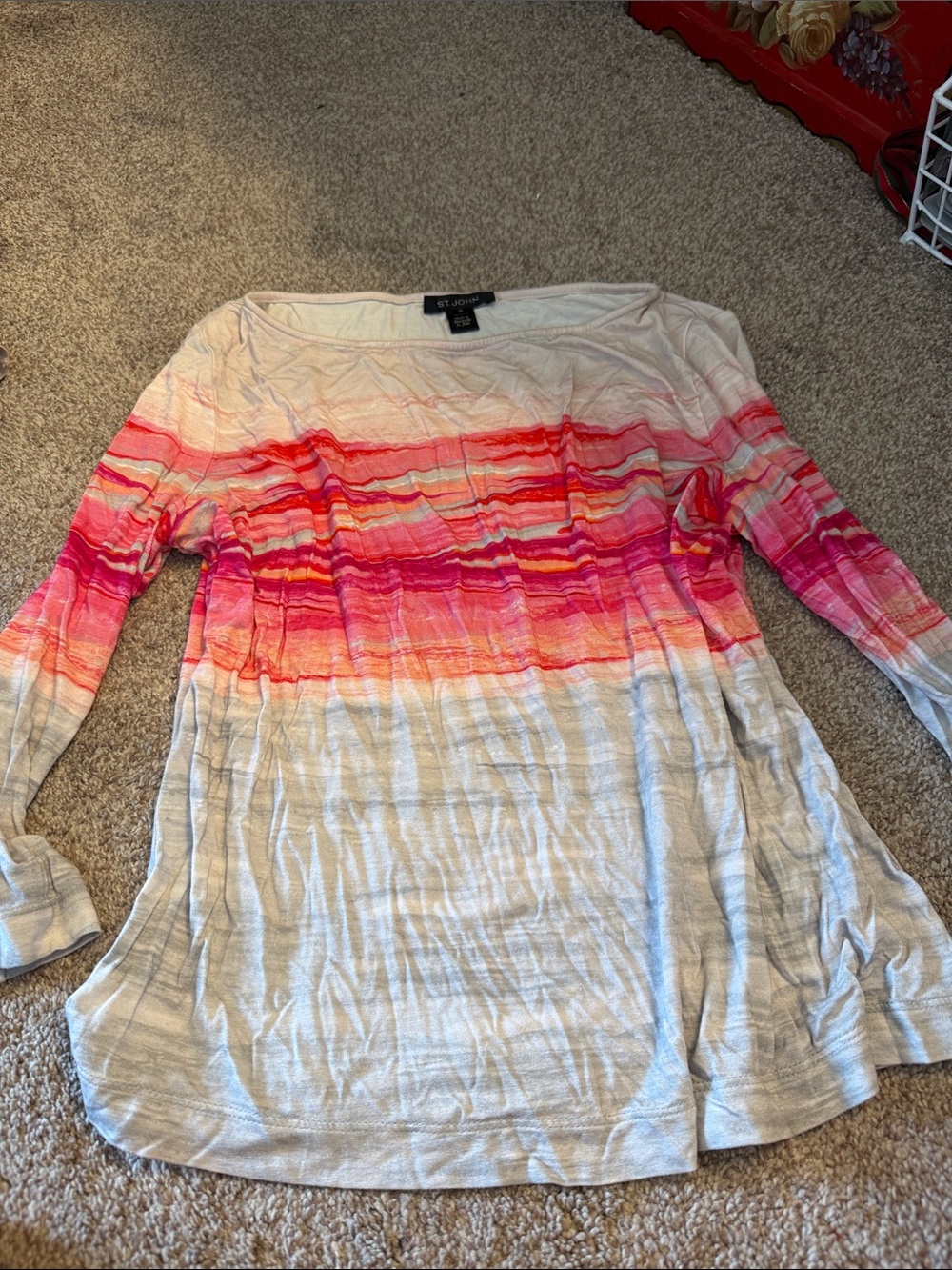 St. John Ombre Striped Long Sleeve Tee in Pink and Coral